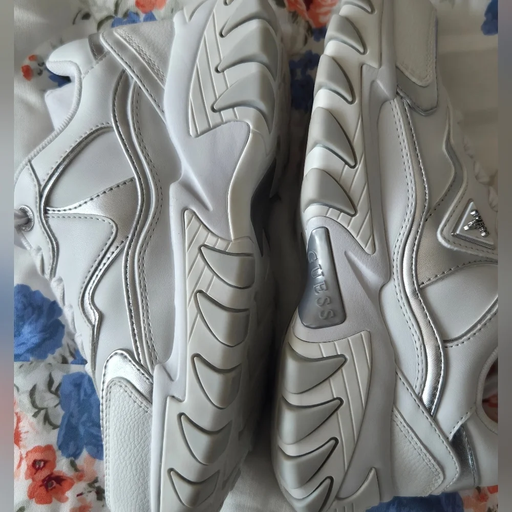 Guess White and Silver Chunky Sneakers - Picture 6 of 6